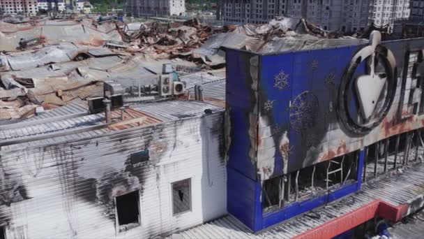 Stock Video Shows Destroyed Building Shopping Center Bucha Ukraine War — Vídeo de stock