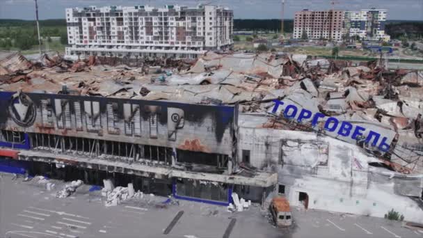 Stock Video Shows Destroyed Building Shopping Center Bucha Ukraine War — Stok video