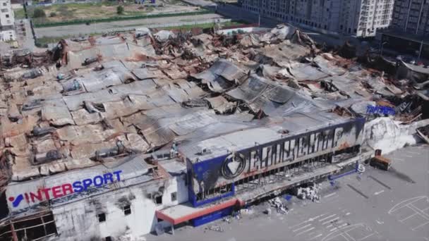 Stock Video Shows Destroyed Building Shopping Center Bucha Ukraine War — Stok Video