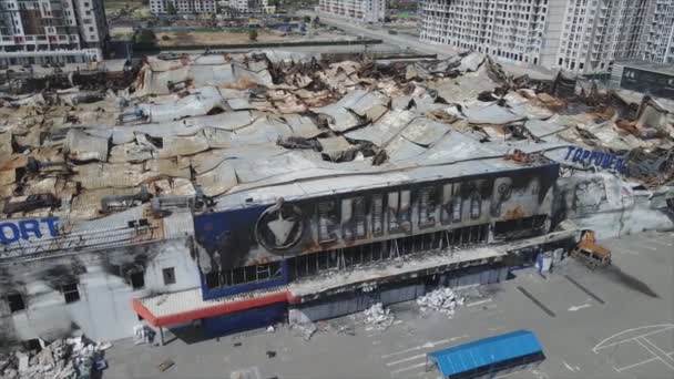 Stock Video Shows Destroyed Building Shopping Center Bucha Ukraine War — Vídeo de Stock