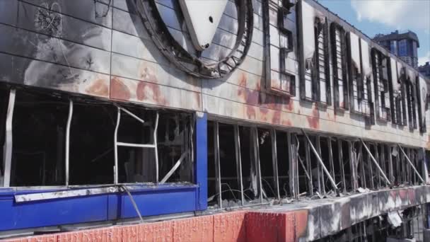 Stock Video Shows Destroyed Building Shopping Center Bucha Ukraine War — Stockvideo