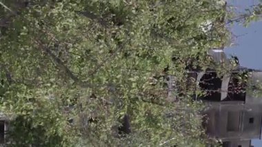 This stock vertical video shows the aftermath of the war in Ukraine - a destroyed residential building in Borodyanka, grey, flat video