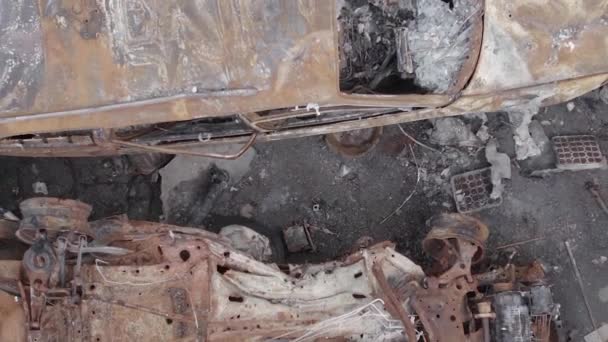 Stock Vertical Video Shows Dump Shot Burned Cars Irpin Bucha — Video Stock