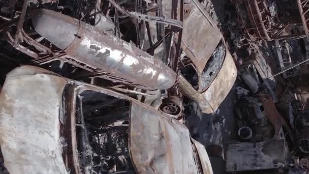 Stock Vertical Video Shows Dump Shot Burned Cars Irpin Bucha — 비디오