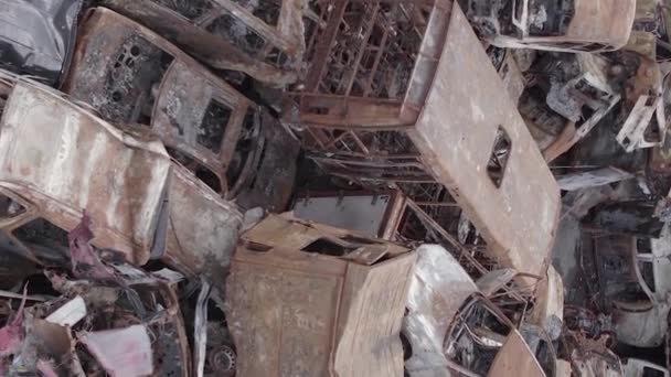 Stock Vertical Video Shows Dump Shot Burned Cars Irpin Bucha — Stock videók