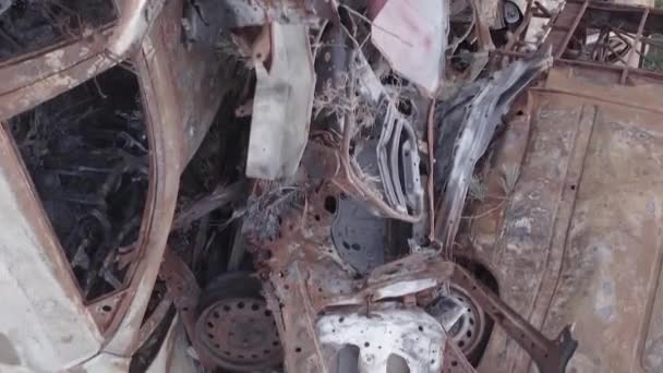 Stock Vertical Video Shows Dump Shot Burned Cars Irpin Bucha — Vídeos de Stock