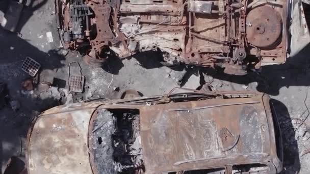 Stock Vertical Video Shows Dump Shot Burned Cars Irpin Bucha — 图库视频影像