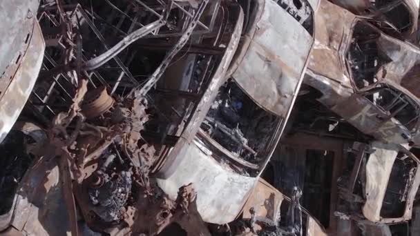 Stock Vertical Video Shows Dump Shot Burned Cars Irpin Bucha — 图库视频影像