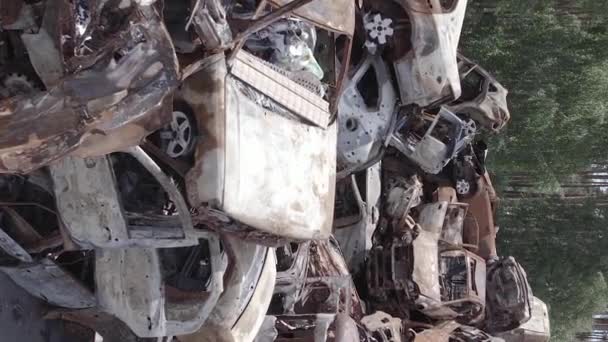 Stock Vertical Video Shows Dump Shot Burned Cars Irpin Bucha — Wideo stockowe