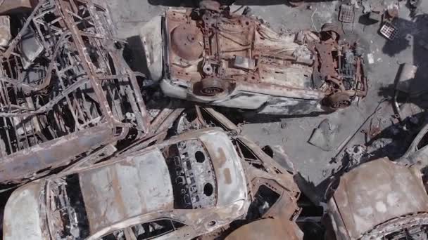 Stock Vertical Video Shows Dump Shot Burned Cars Irpin Bucha — Stockvideo