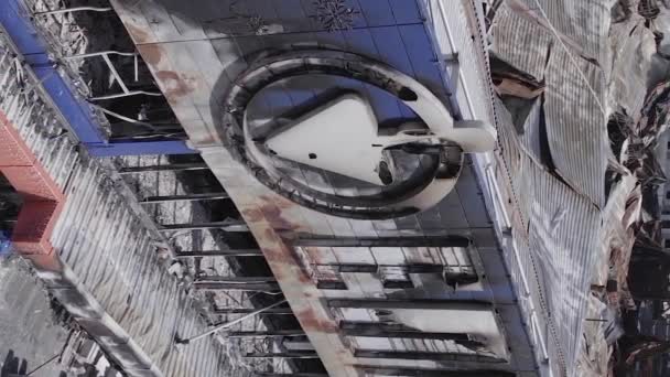Stock Vertical Video Shows Destroyed Building Shopping Center Bucha War — ストック動画