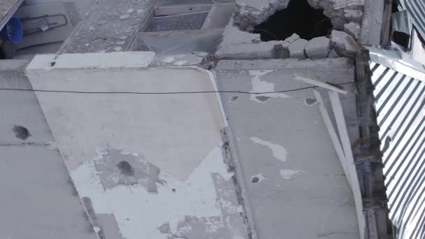 Stock Vertical Video Shows Destroyed Building City Makariv War Ukraine — Video
