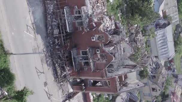 Stock Vertical Video Shows Destroyed Building City Makariv War Ukraine — Video Stock