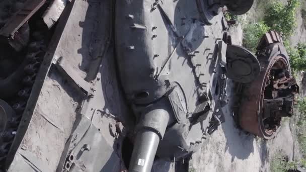 Stock Vertical Video Shows Aerial View Destroyed Military Equipment Ukraine — Video