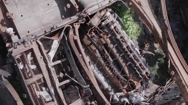 Stock Vertical Video Shows Aerial View Destroyed Military Equipment Ukraine — Vídeos de Stock