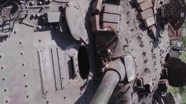 Stock Vertical Video Shows Aerial View Destroyed Military Equipment Ukraine — Stock video