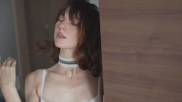 Stock Video Shows Girl Beautiful Erotic Sexy Lingerie Resolution — Vídeos de Stock