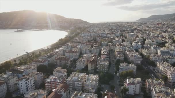 Stock Footage Shows Aerial View Alanya Turkey Resort Town Seashore — Vídeos de Stock