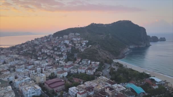 Stock Footage Shows Aerial View Alanya Turkey Resort Town Seashore — Stock Video
