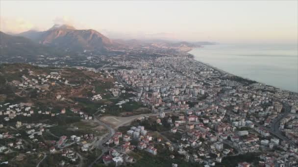 Stock Footage Shows Aerial View Alanya Turkey Resort Town Seashore — Vídeo de stock