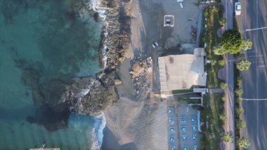This stock footage shows aerial view of Alanya, Turkey - a resort town on the seashore in 8K resolution