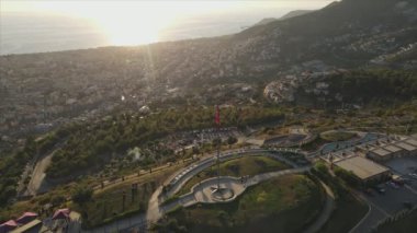 This stock footage shows aerial view of Alanya, Turkey - a resort town on the seashore in 8K resolution