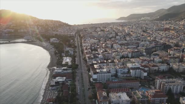 Stock Footage Shows Aerial View Alanya Turkey Resort Town Seashore — Vídeos de Stock