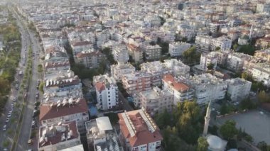 This stock footage shows aerial view of Alanya, Turkey - a resort town on the seashore in 8K resolution
