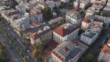 This stock footage shows aerial view of Alanya, Turkey - a resort town on the seashore in 8K resolution