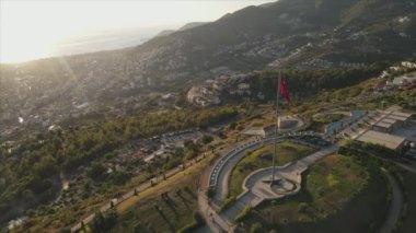 This stock footage shows aerial view of Alanya, Turkey - a resort town on the seashore in 8K resolution