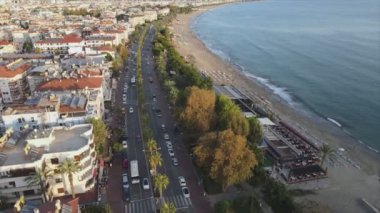 This stock footage shows aerial view of Alanya, Turkey - a resort town on the seashore in 8K resolution