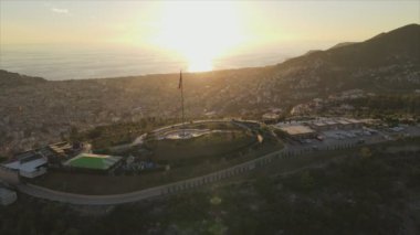 This stock footage shows aerial view of Alanya, Turkey - a resort town on the seashore in 8K resolution