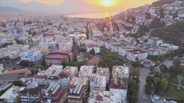 This stock footage shows aerial view of Alanya, Turkey - a resort town on the seashore in 8K resolution