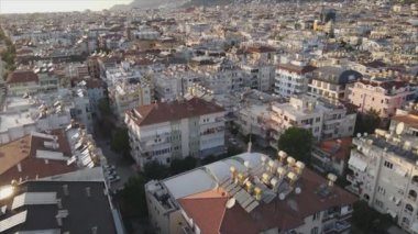 This stock footage shows aerial view of Alanya, Turkey - a resort town on the seashore in 8K resolution