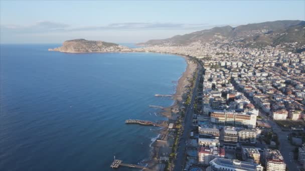 Stock Footage Shows Aerial View Alanya Turkey Resort Town Seashore — Stok video