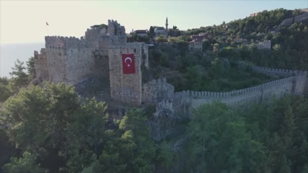 Stock Footage Shows Aerial View Alanya Castle Alanya Kalesi Turkey — Stock Video