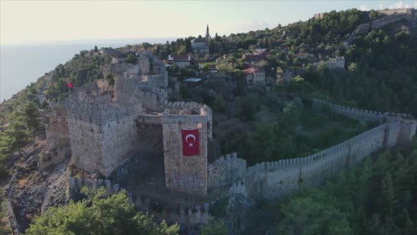 Stock Footage Shows Aerial View Alanya Castle Alanya Kalesi Turkey — Stock Video