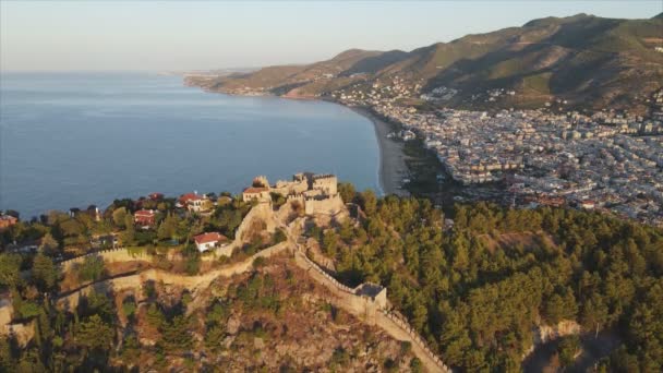 Stock Footage Shows Aerial View Alanya Castle Alanya Kalesi Turkey — Stock video