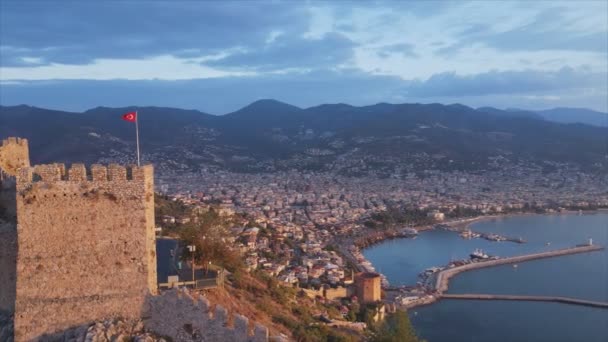 Stock Footage Shows Aerial View Alanya Castle Alanya Kalesi Turkey — Stockvideo