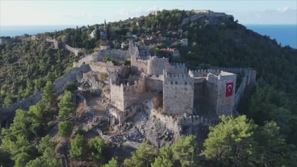 Stock Footage Shows Aerial View Alanya Castle Alanya Kalesi Turkey — Stockvideo