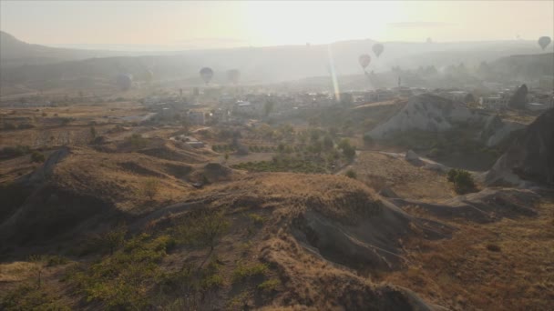 Esta Filmagem Mostra Visão Aérea Balões Céu Capadócia Turquia Resolução — Vídeo de Stock
