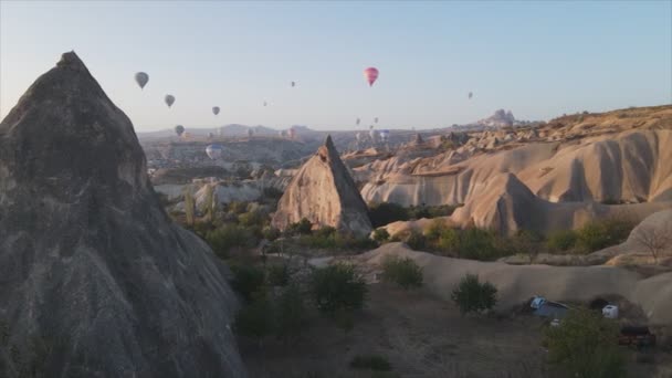 Deze Stockbeelden Tonen Luchtfoto Van Ballonnen Lucht Cappadocië Turkije Resolutie — Stockvideo