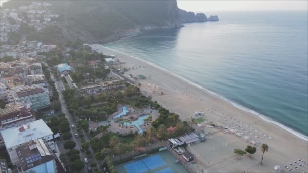 Stock Footage Shows Aerial View Beach Seaside Resort Town Turkey — Stockvideo