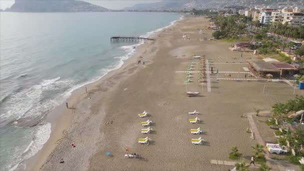 Stock Footage Shows Aerial View Beach Seaside Resort Town Turkey — Vídeos de Stock