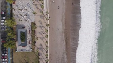 This stock footage shows aerial view of beach at the seaside resort town in Turkey in 8K resolution
