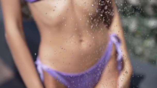 Stock Slow Motion Video Shows Sexy Woman Taking Shower — Stock video