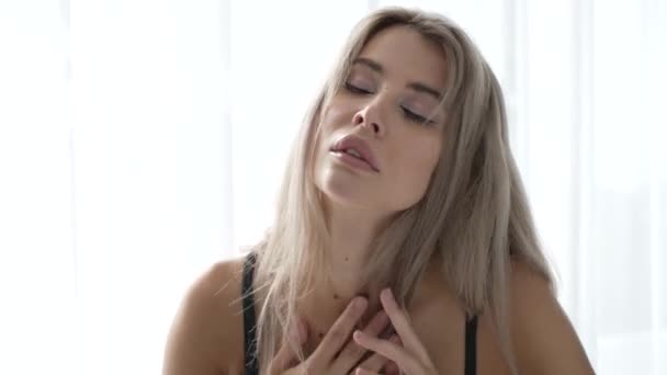 Stock Video Shows Beautiful Woman Sexy Lingerie Slow Motion — Stock videók