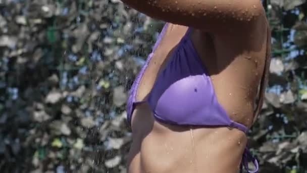 Stock Slow Motion Video Shows Sexy Woman Taking Shower — Stock Video