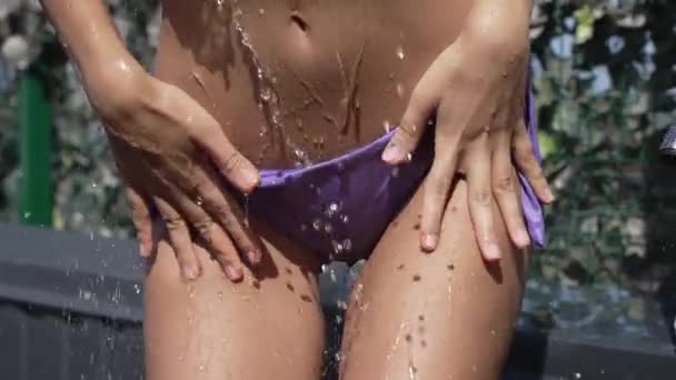 Stock Slow Motion Video Shows Sexy Woman Taking Shower — Stock Video