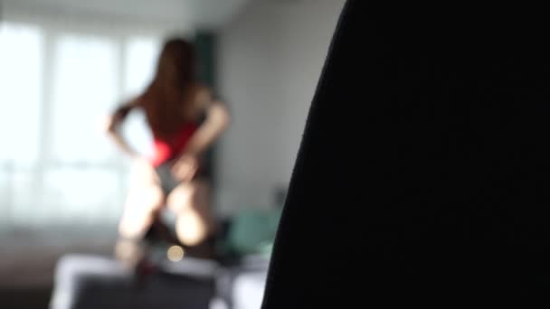 Acest Stoc Video Arată Femeie Seducătoare Charming Sexy Lenjerie — Videoclip de stoc
